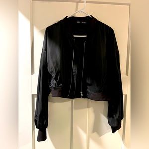 Black Zip Up Bomber Jacket